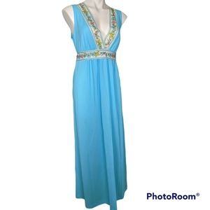 Vintage 1960s night gown blue floral psychedelic medium